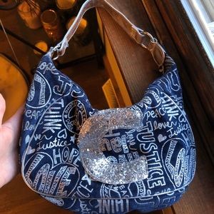 blue and silver C initial purse justice